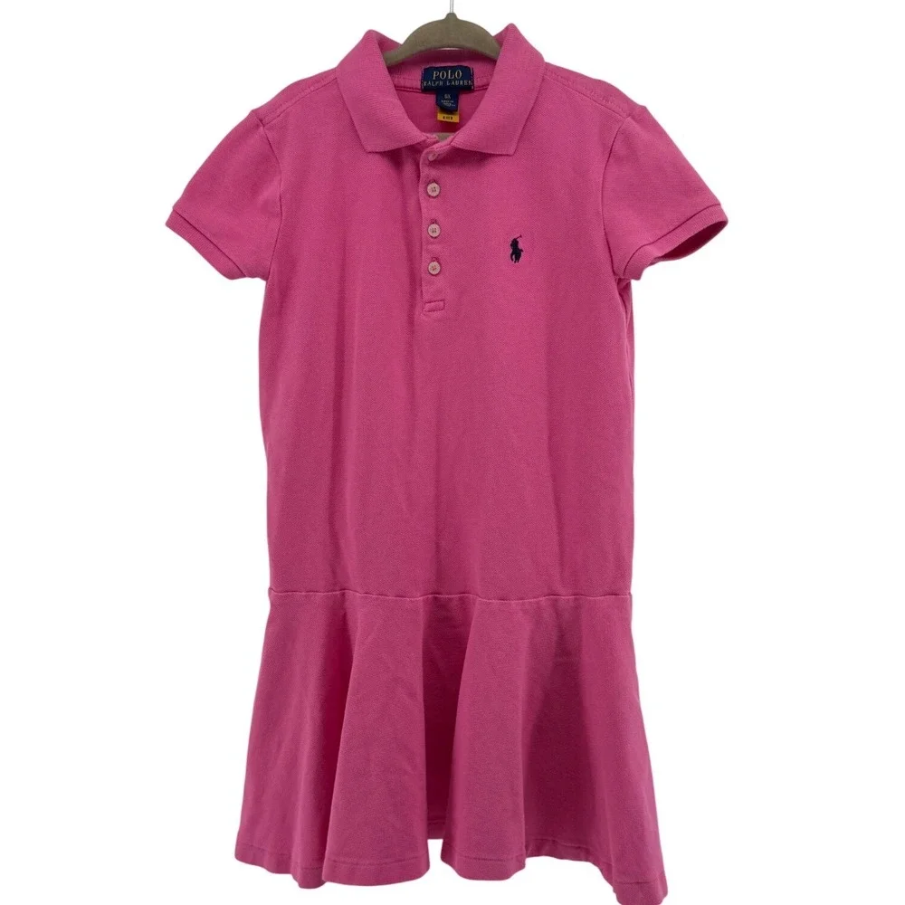 Polo Ralph Lauren Girls Pink Cotton Pique Drop Waist Polo Dress Size 6X